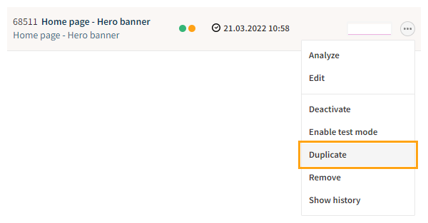 Duplicating a modification from the modifications list